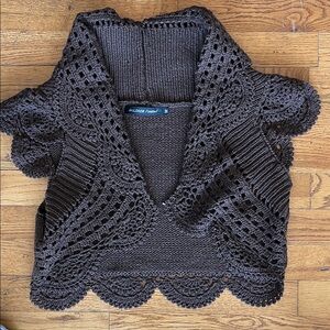 Women's Dark Brown Crochet Poncho